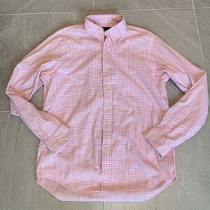 Ralph Lauren Men Medium Cotton Pink/White Check Button Down Long Sleeve Shirt